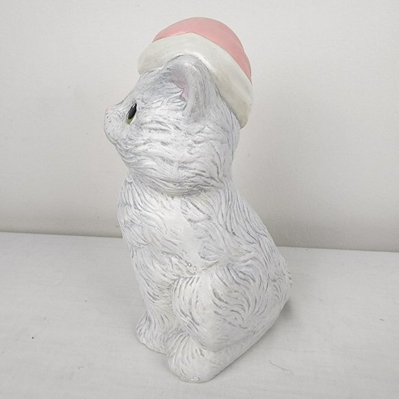 Vintage Christmas Santa Hat 8.5" Cat Kitten Kitty Ceramic Statuette Gray Cottage - Picture 4 of 9